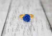 Tiny Petals Stacking Ring ~ Royal Blue Rose